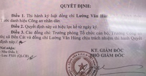 Tước danh hiệu một Phó trưởng công an phường ở Bình Dương